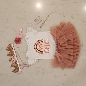 1st Birthday Outfit Crown Headband Bracelets Size: 12mo